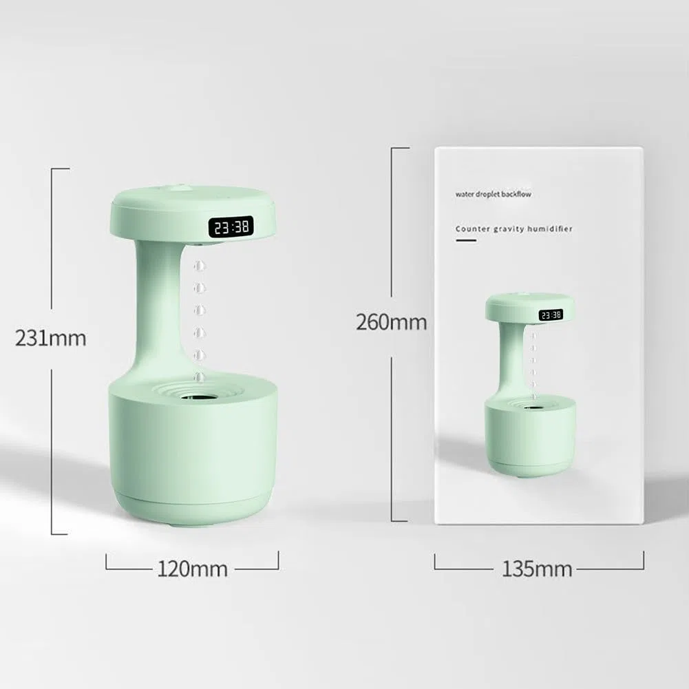 Umidificatore antigravità da 800 ml con diffusore di oli essenziali, ricaricabile tramite USB, per camera da letto, ufficio, auto, verde