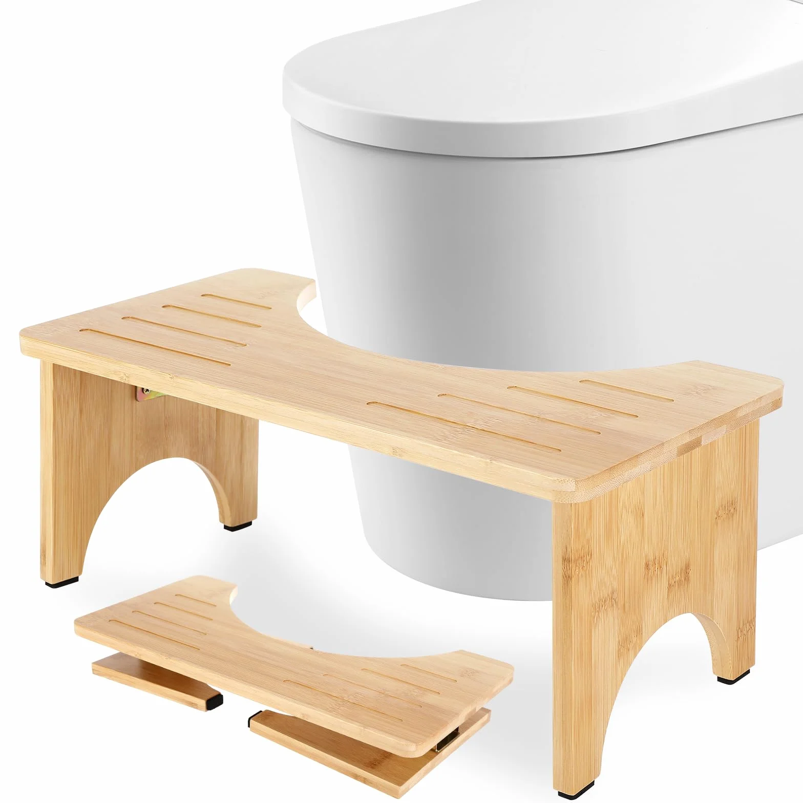 Sgabello WC Pieghevole Legno, Sgabello WC Adulti, Sgabello Pieghevole Bagno per WC, per Adulti e Bambini, Ergonomico per Promuovere la Digestione, Sgabello Salvaspazio per WC e Bagno