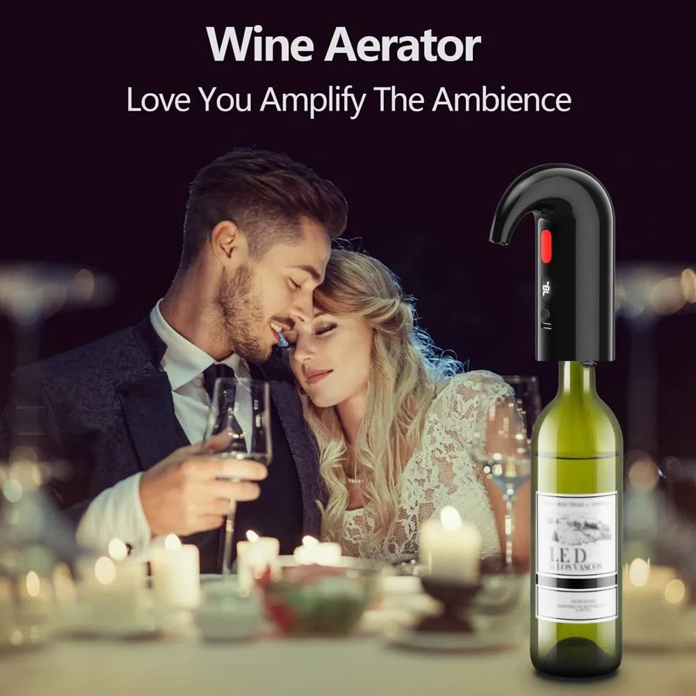 Aeratore e Decanter Elettrico A Doppia Pompa - Funzionamento Silenzioso, Misurazione del Versamento, Display della Temperatura e Ricarica USB
