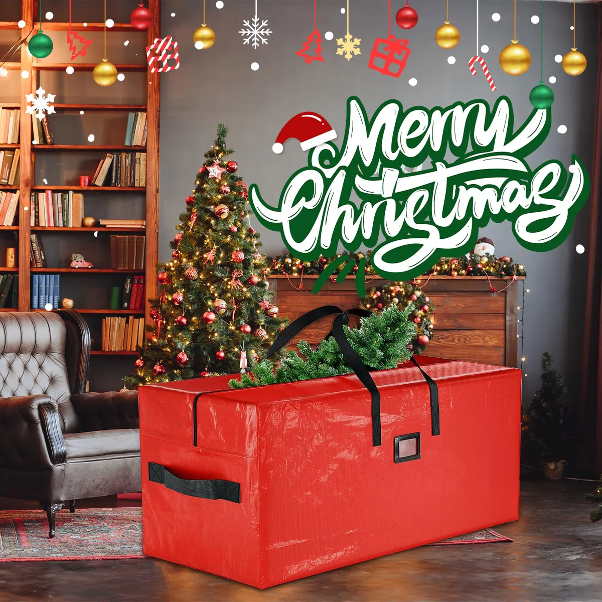 Custodia impermeabile albero natale con manici e cerniera, sacco porta natale 122x40x52 cm(rosso)