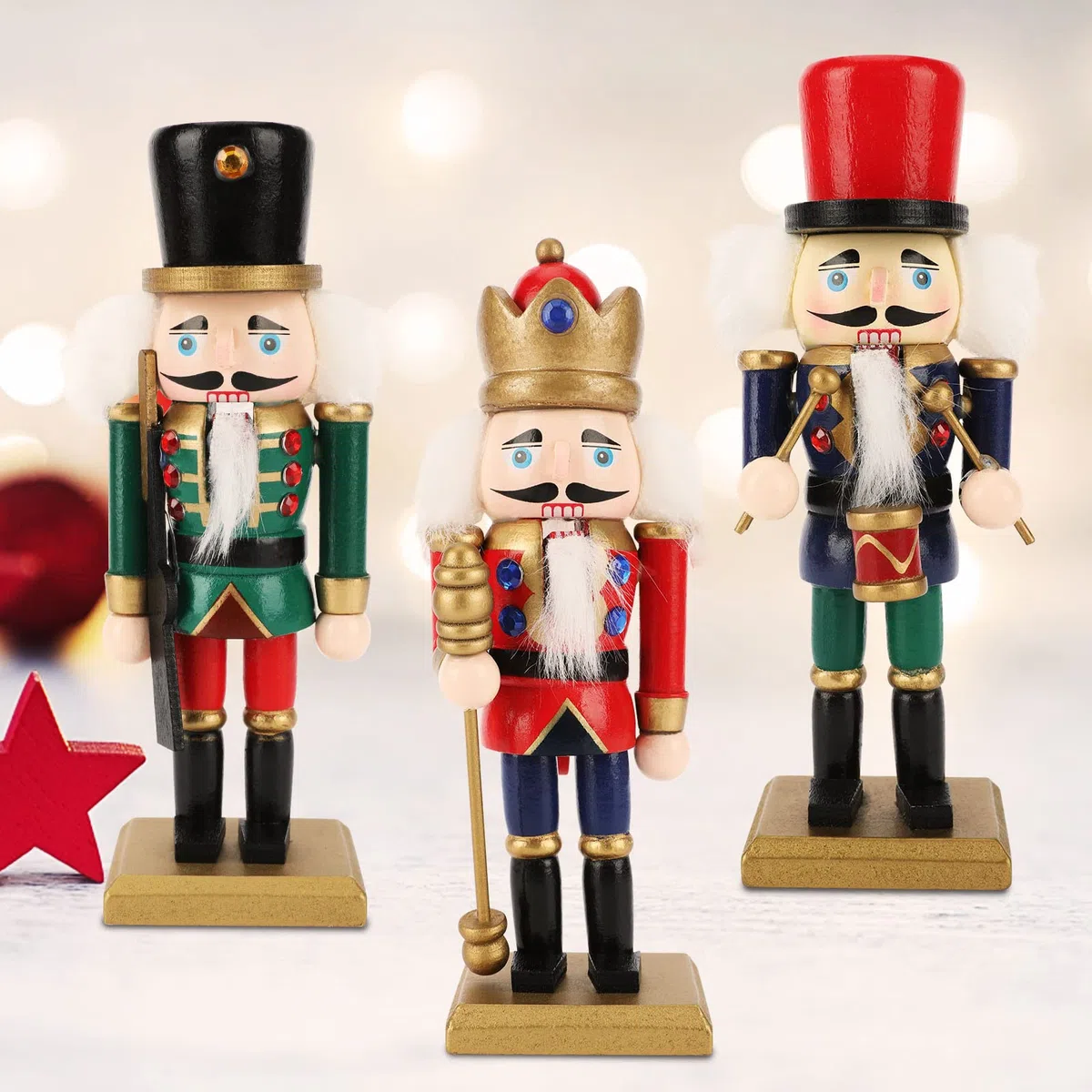 Schiaccianoci di Natale, 3 Pezzi Schiaccianoci in Legno Classico Decorazioni natalizie per l’albero di Natale, Tavoli, Mensole e Festivi Decorazione, 5.9"