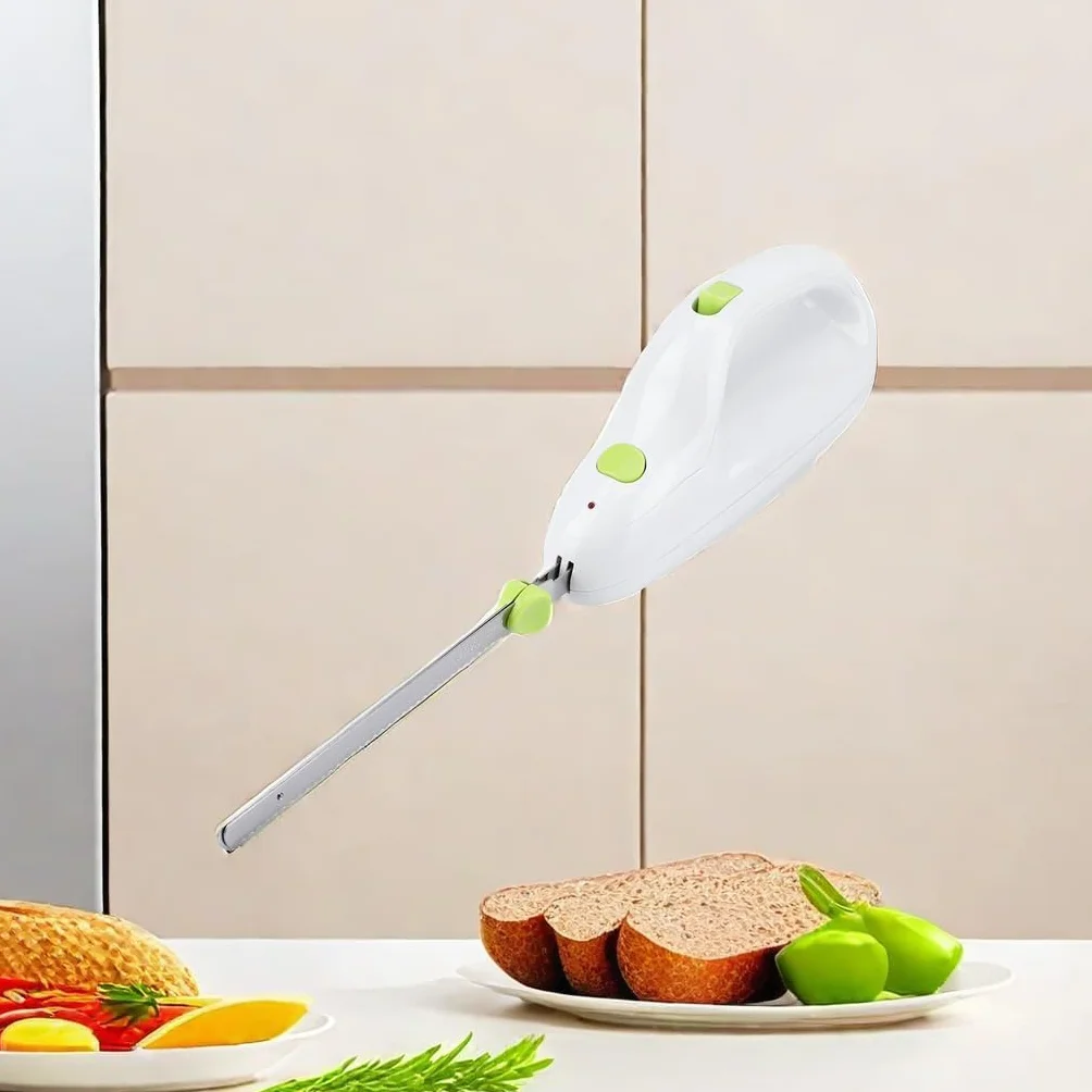 Zerodis - Coltello elettrico dentato per carne, portatile, ideale per pane, carne congelata, prosciutto, pomodori e tacchino, manico ergonomico, leggero e facile da pulire