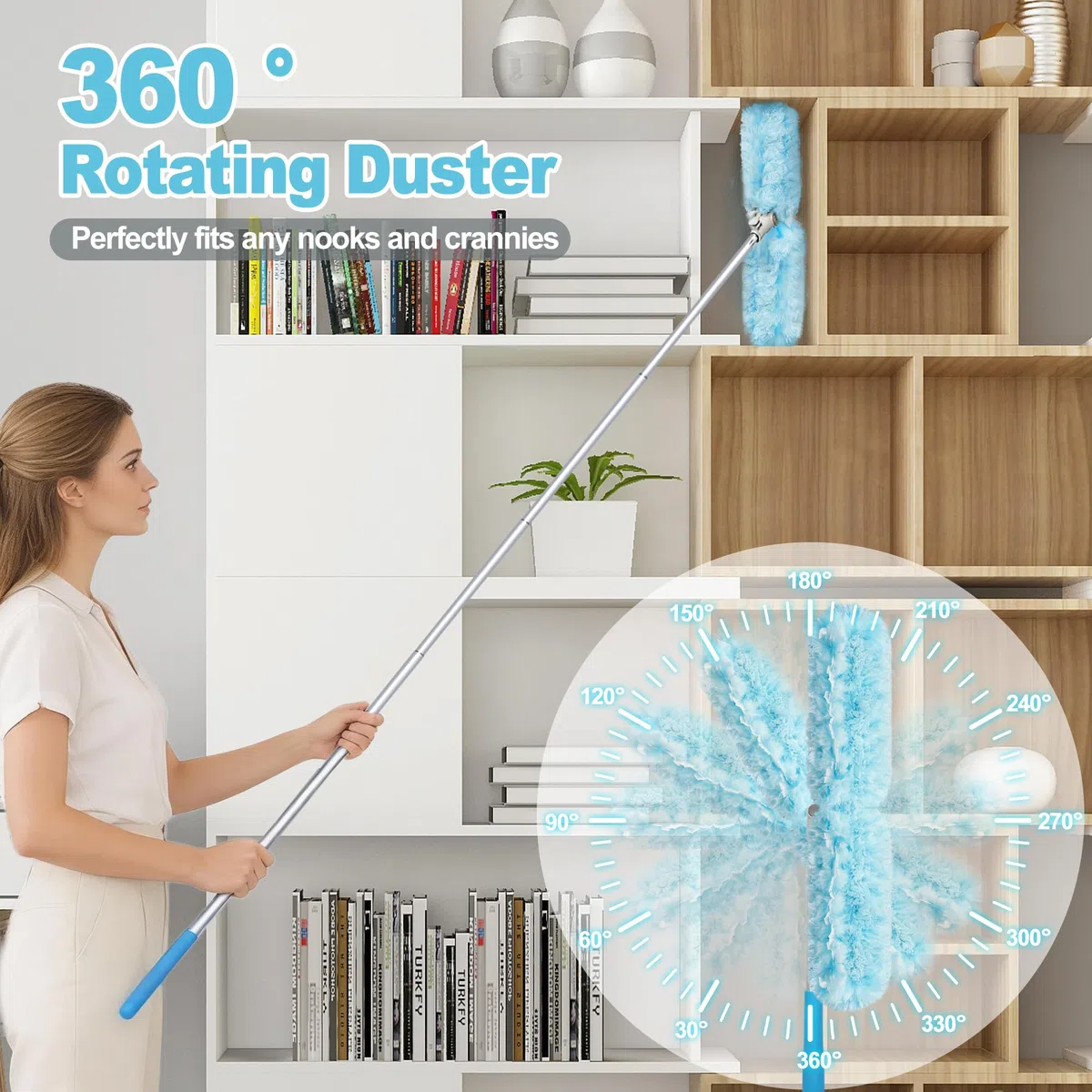 JEHONN Spolverino per Polvere 10 Ricariche Compatibile con Swiffer Bastone, 180 cm Togli Ragnatele Allungabile Resistente Kit Iniziale per Soffitto Ragnatela Ventilatore Tenda Mensole Finestra