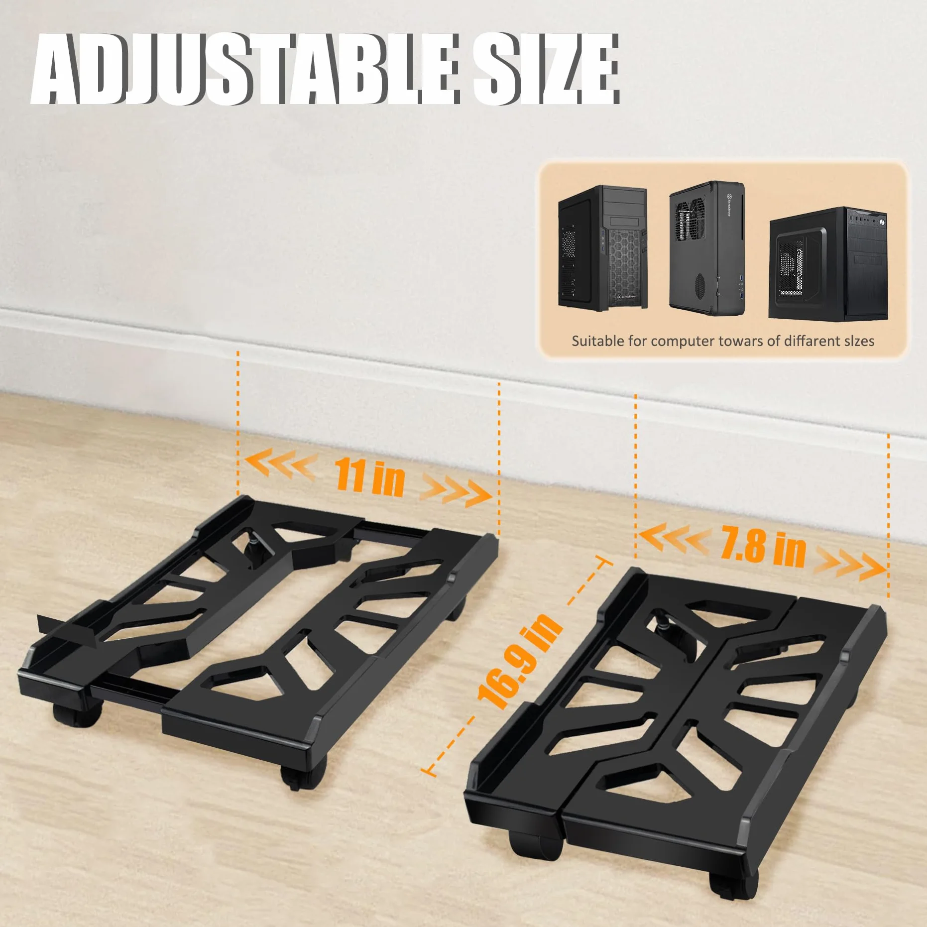 Supporto per Computer Desktop,CPU Holder Cart,Supporto per PC con rotelle Bloccabili,Dimensione Regolabile Adatto alla Maggior Parte dei Computer-Nero