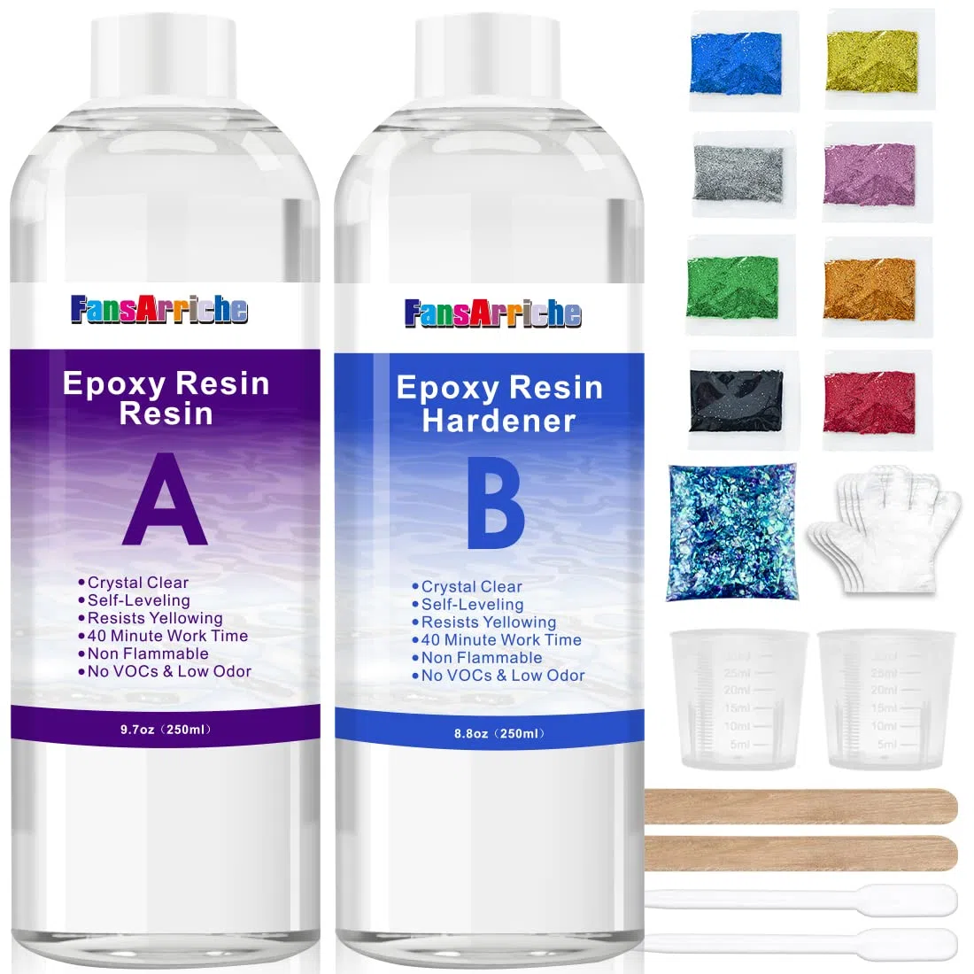 Resina Epossidica 500ml, Resina Epossidica Trasparente, Bicomponente per Colata Rivestimento - Rapporto 1:1 Colla Resina Epoxy con Indurente per Creazione Gioielli Fai da Te, Legno, Pittura