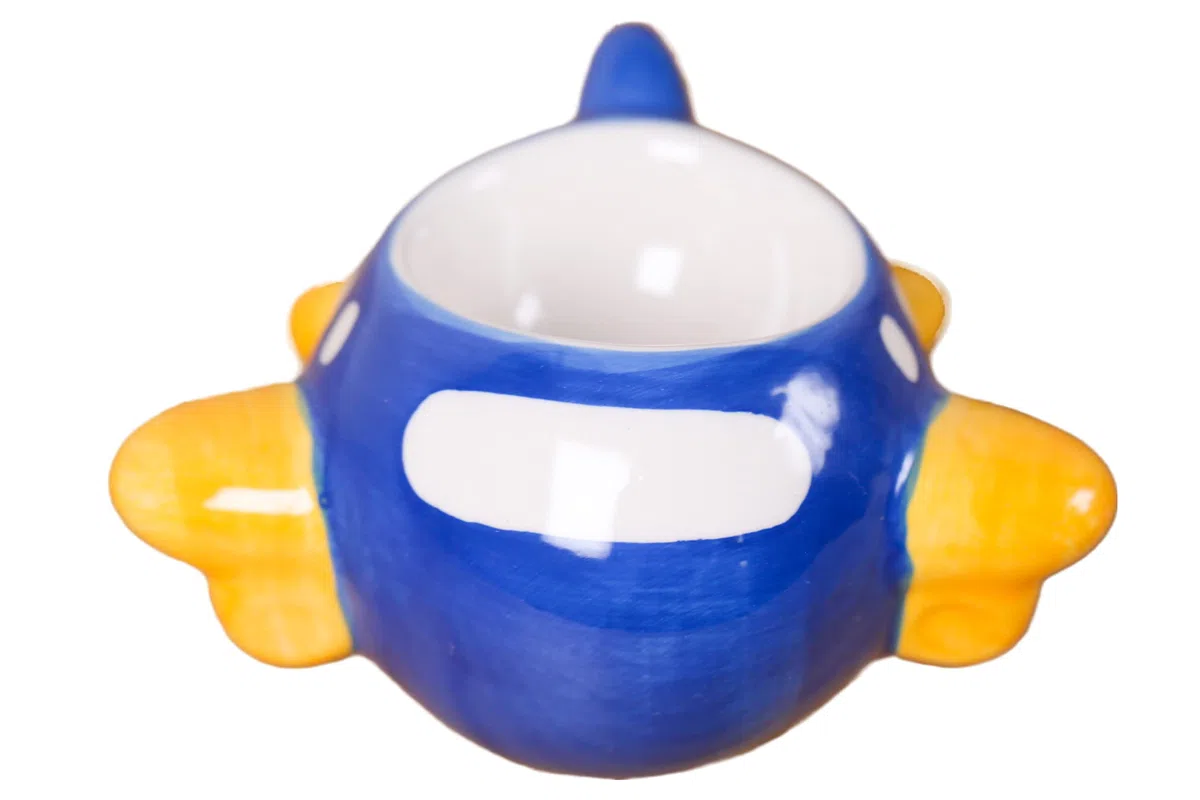 Nuovo dipinto a mano carino stile retrò in ceramica blu aeroplano portauova regalo