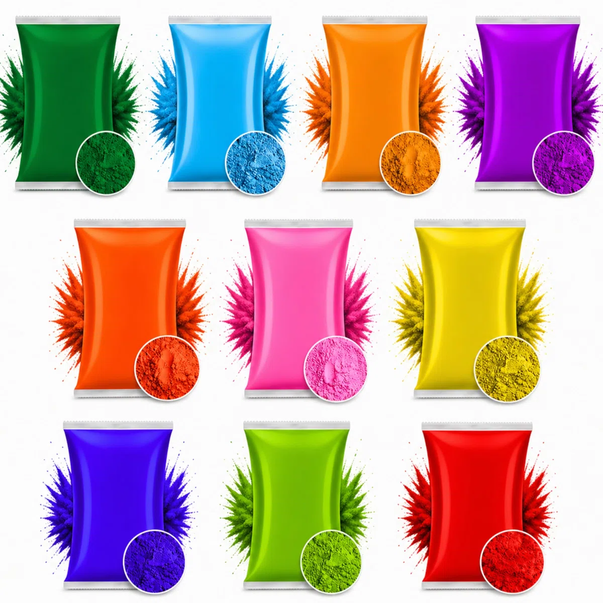Holi Color Gulal - Sacchetto da 100 g, in polvere solubile in acqua, per festival naturali, per foto, arcobaleno, colore polvere (MIX 10_100 gm)