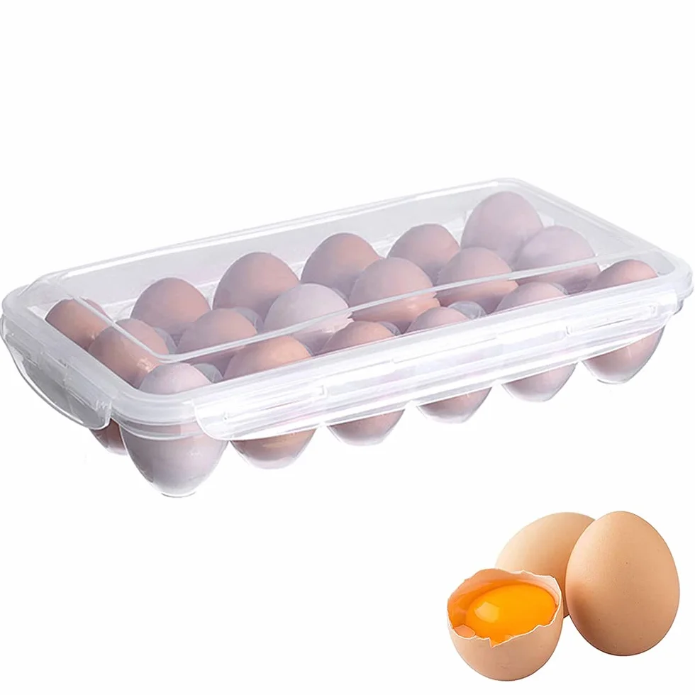 18 Griglia Porta Uova da Frigo, Contenitore per Uova, Porta Uova Plastica Trasparente, Contenitore per Uova in Plastica, Portauova Impilabile con Coperchio per Cucina di Casa, Frigorifero, Trasparente