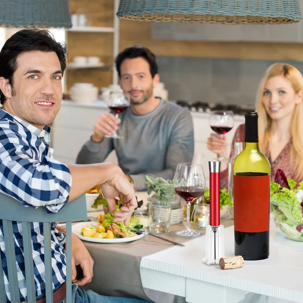 Cavatappi per vino ad aria compressa (nero/rosso). rosso in Alluminio, Idea Compleanno San