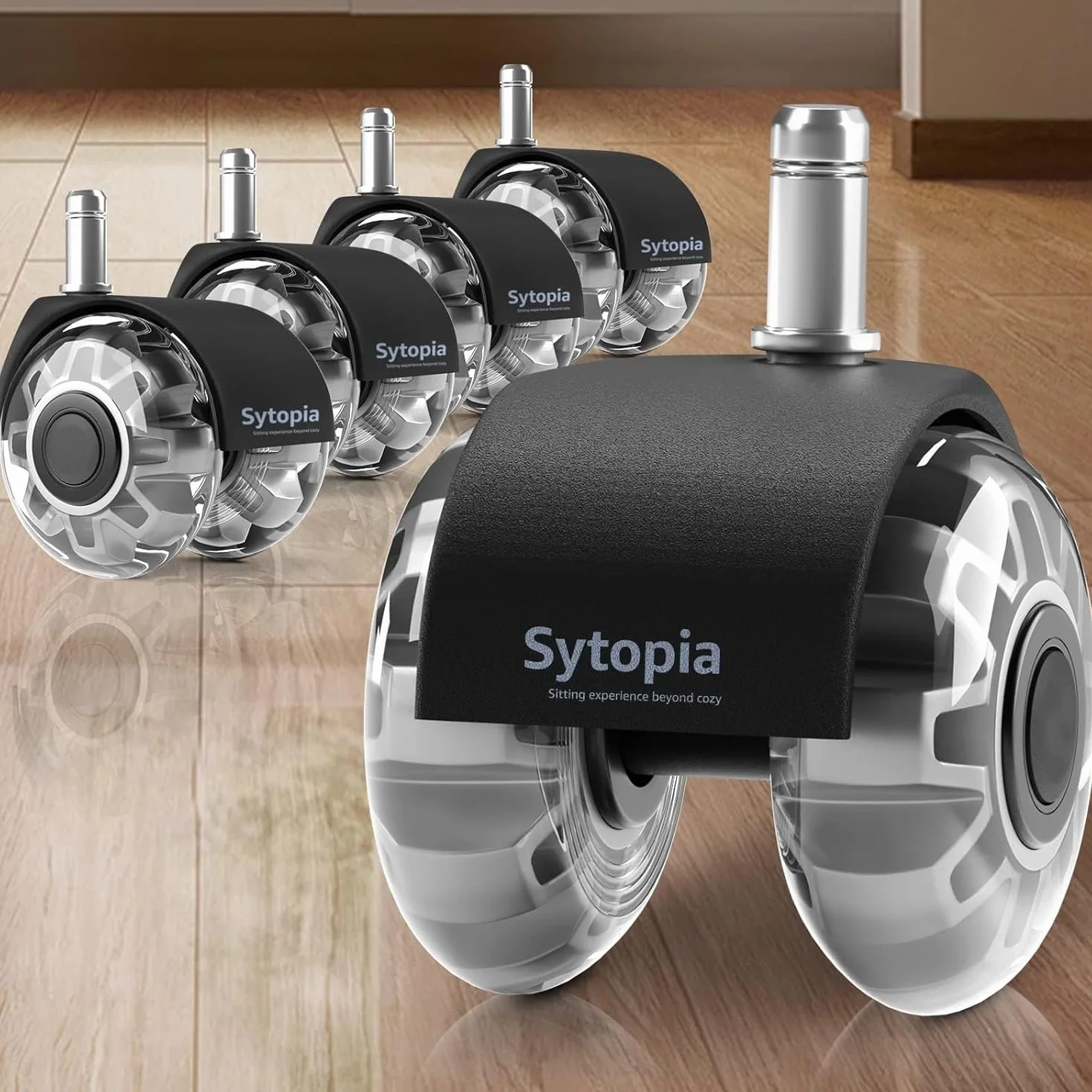 Sytopia Set di 5 ruote per sedia da ufficio, 11 x 22 mm, super silenziose e morbide, per pavimenti duri, parquet, moquette, laminato, non richiede tappetino protettivo per pavimento (non adatto per