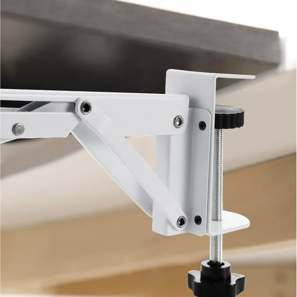 Vassoio Ergonomico da Scrivania Estensibile Supporto Con C - Clip, Staffa Supporto Vassoio Pieghevole Tastiera per Casa e Ufficio, Bianco