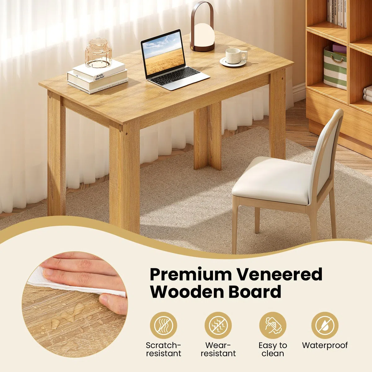 LIFEZEAL Tavolo da Pranzo, Cucina, Sala da Pranzo, 120x70 cm, 4-6 Persone, Scrivania, Design Moderno, Salvaspazio, Rettangolare, in Legno, per Soggiorno, Max 60 kg (naturale)