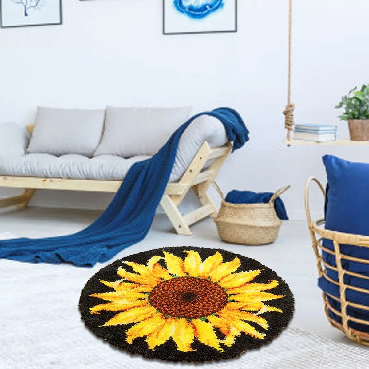 Mocoli Set tappeti da annodare, fai da te, punto croce, set con attrezzi (girasole, 50 cm)