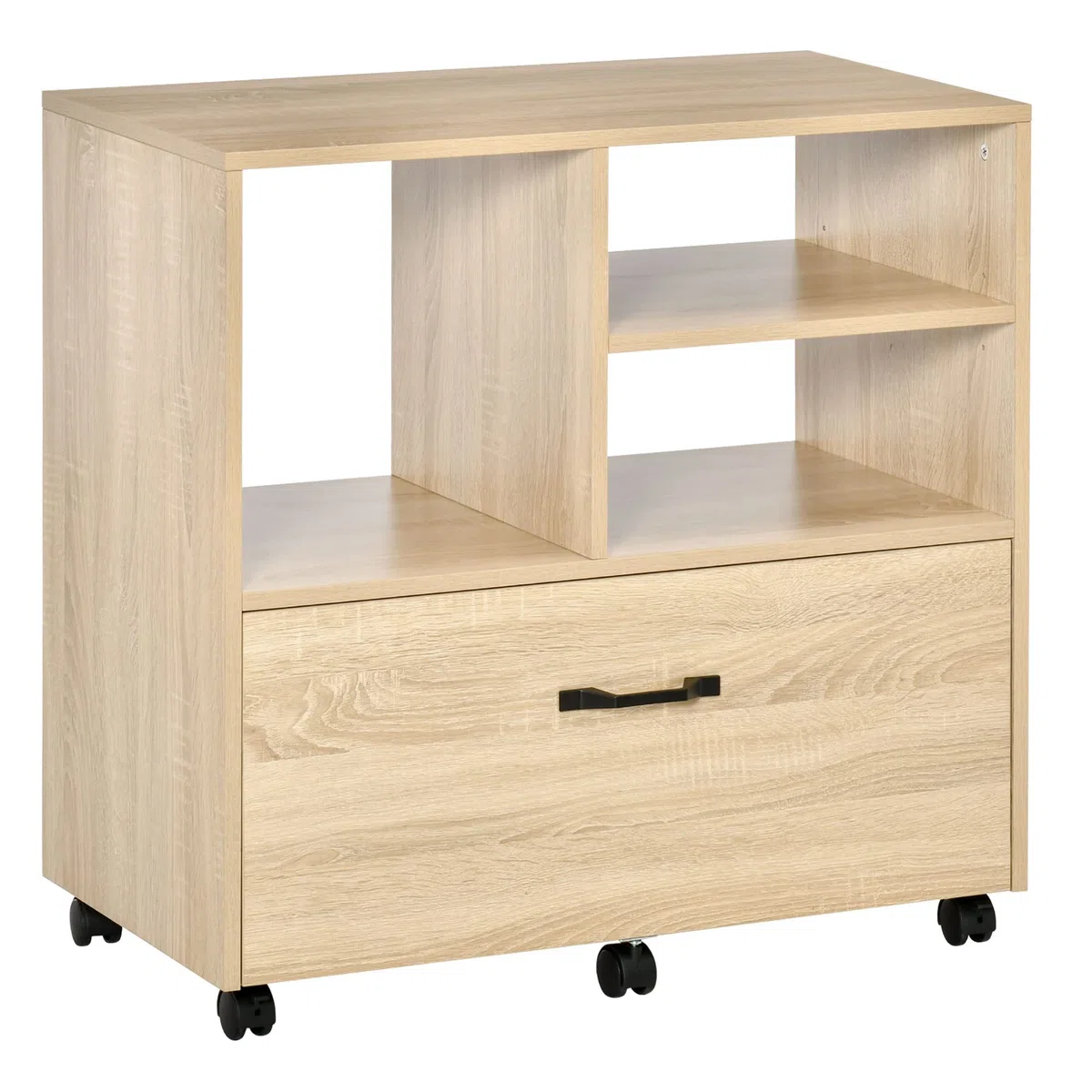 Vinsetto Mobile Multiuso per Ufficio in Legno, Cassettiera con Ruote Porta Stampante con 5 Ruote, Cassetto e Ripiano Regolabile, 77x40x73cm, Legno