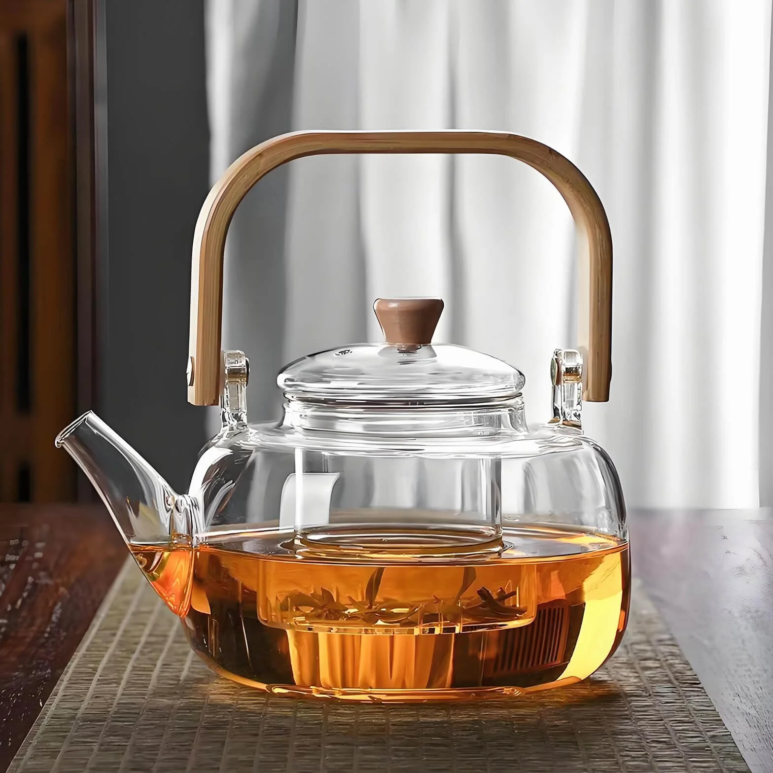 DxxD Teiera in Vetro Resistente 1000ml con Infusore Integrato Removibile, Coperchio di Vetro, Compatibile con Fornelli per Tè, Tisane, Caffè, Sfuso, Senza Gocce