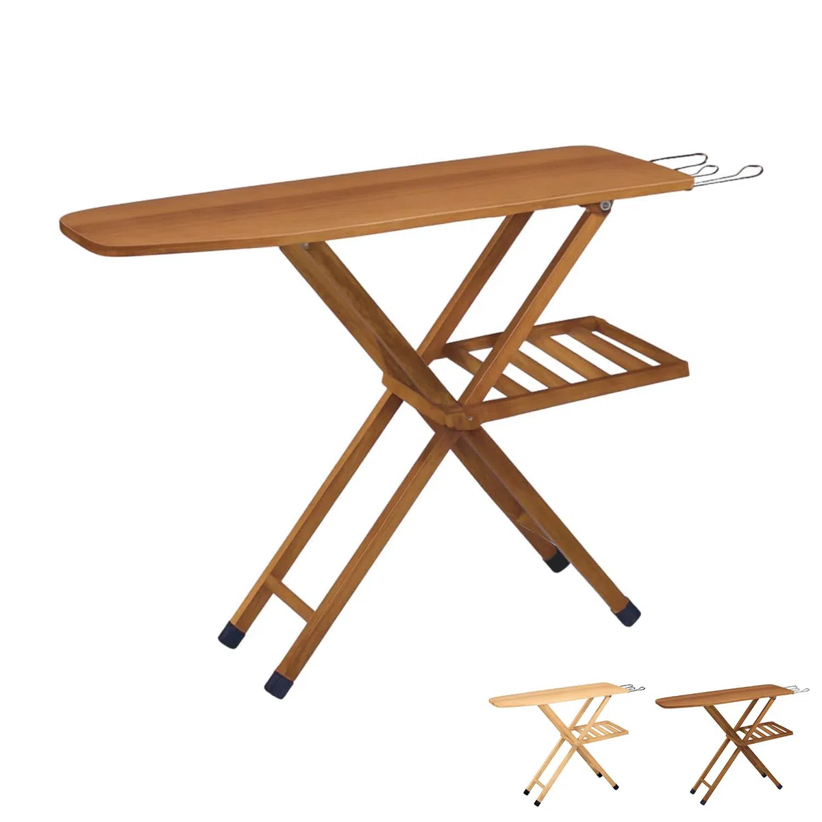 Paluplus Asse da Stiro Pieghevole in Legno di Faggio, Misura 120x35 cm, Altezza regolabile 3 Posizioni e Poggiaferro, Tavola da Stiro con Copriasse in Omaggio, Made in Italy -507F-6,3 (Noce)