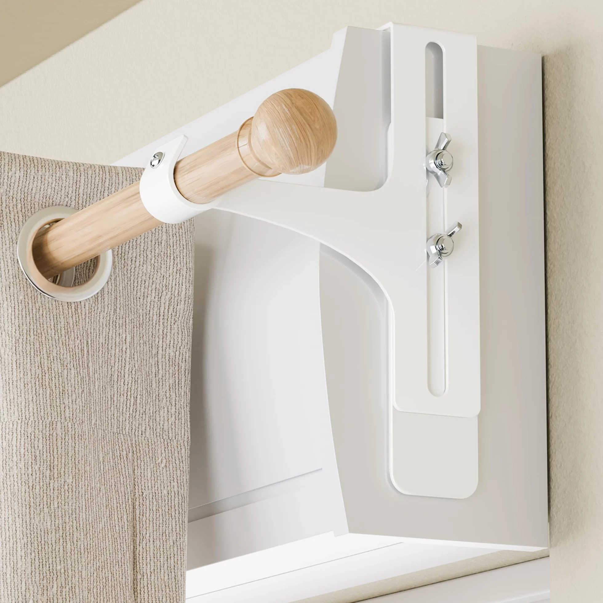 Set di 2 supporti per aste per tende senza foratura, in metallo e resistenti, adatti a tutti i cassonetti per tapparelle, Ø20-28 mm, asta per tende senza foratura cassonetto per tapparelle, bianco
