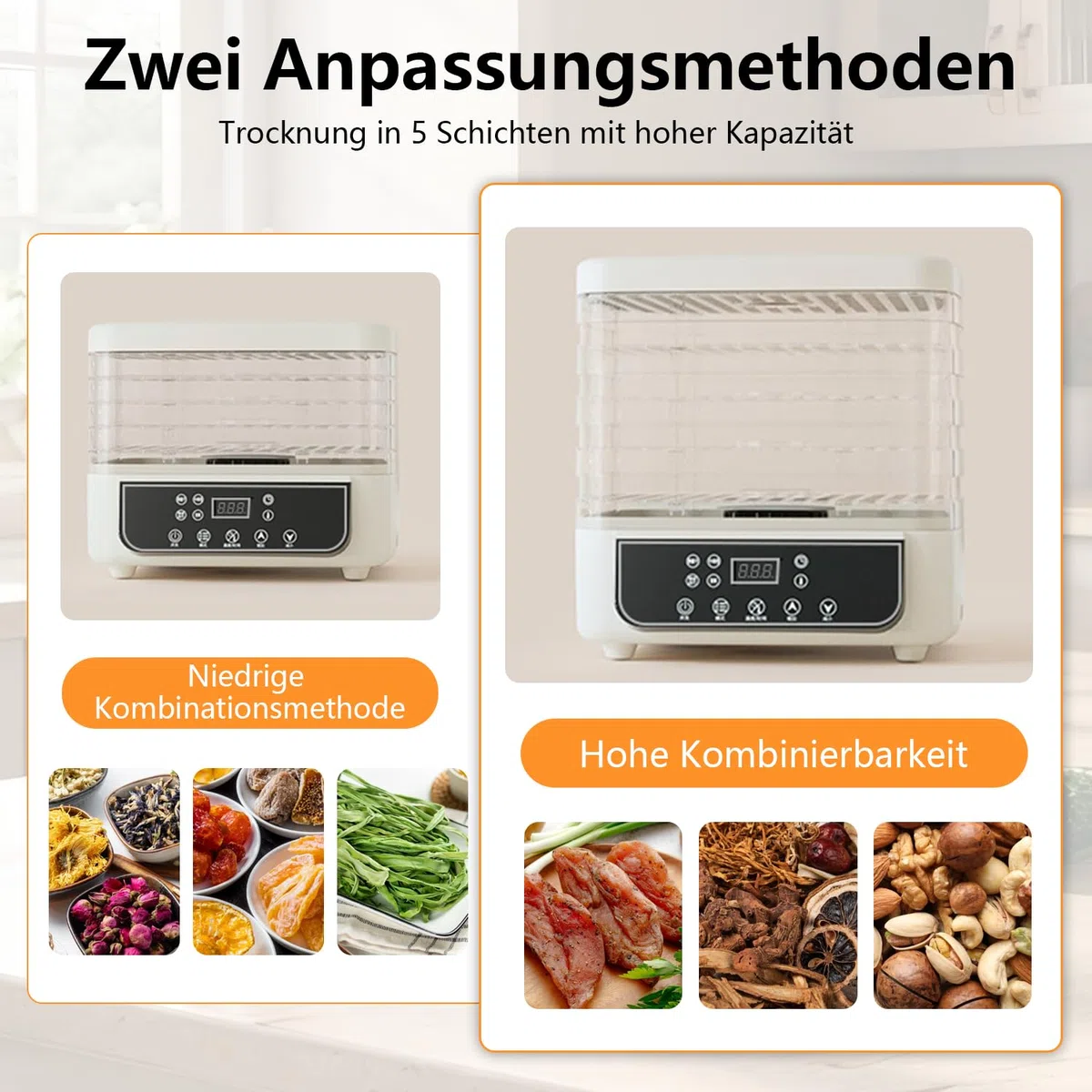 Essiccatore per frutta multifunzione con 5 scomparti, timer 72 ore, essiccatore per frutta con indicatore LED, essiccatore per carne, pesce, verdure