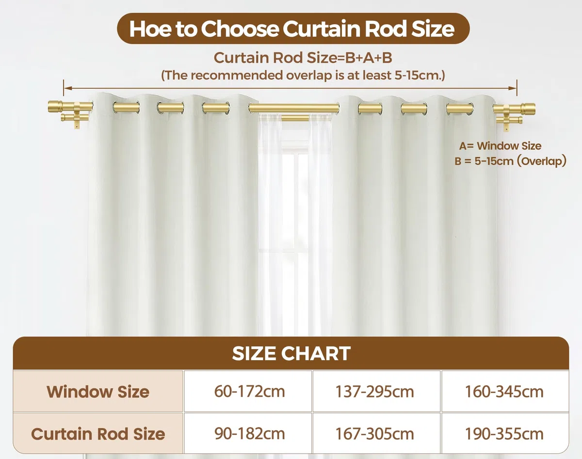 HOTOZON Oro Bastone da Tenda Doppio 90-182 cm, 25 mm Estensibile Bastone Tenda Doppio Montado en la 9ared con Remates de Tapa Para Ventanas