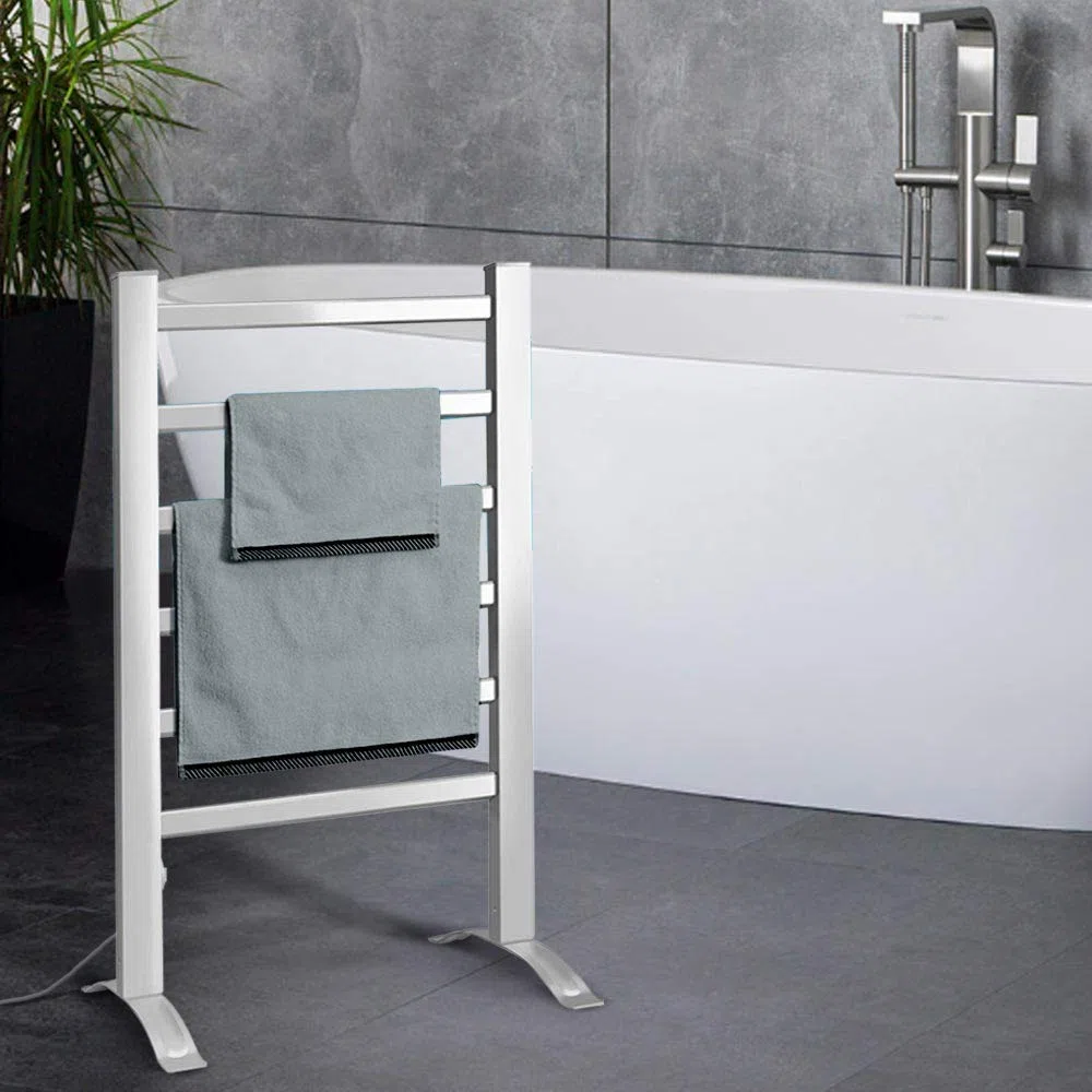 Bakaji Scaldasalviette Termoarredo Elettrico da Bagno 2in1 da Terra e Parete Asciugabiancheria Portasciugamani con Elementi in Alluminio Riscaldanti (6 elementi)
