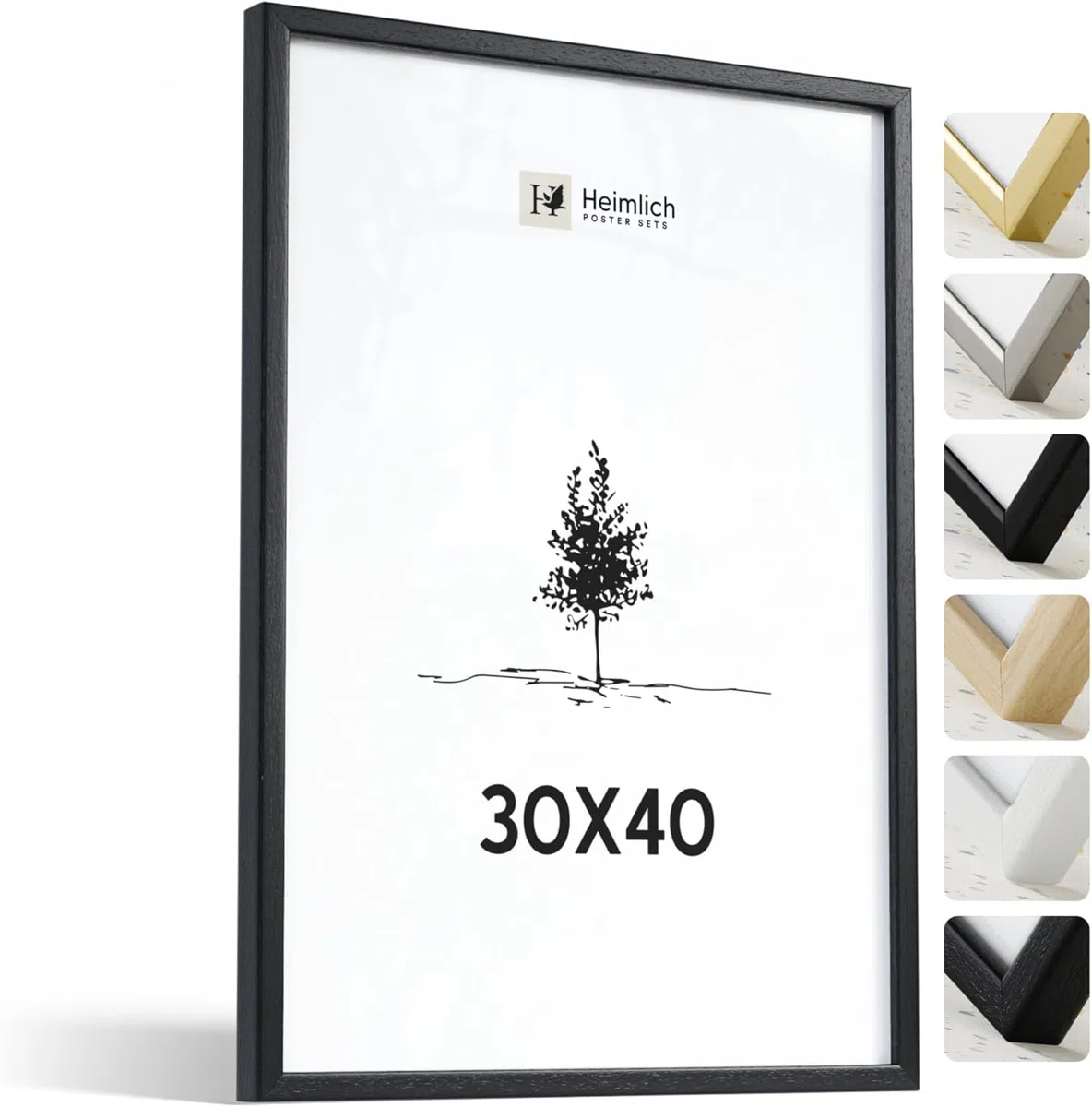 Heimlich® - Cornice per foto - 30x40 cm, Legno di ayous, Nero - Cornice per diploma di grandi dimensioni con copertura in foglio di plastica - Solo espositore da parete