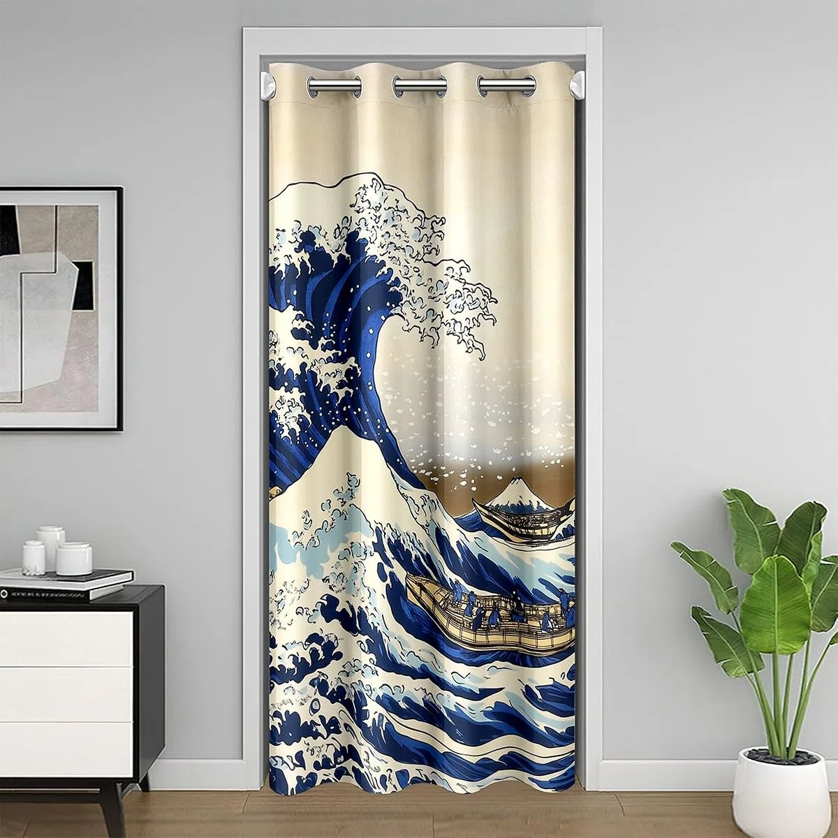 Homemissing Tenda per porta onda giapponese, 86 x 203 cm, divisore per camera per bambini, ragazzi e ragazze, decorazione onde del mare, blu navy