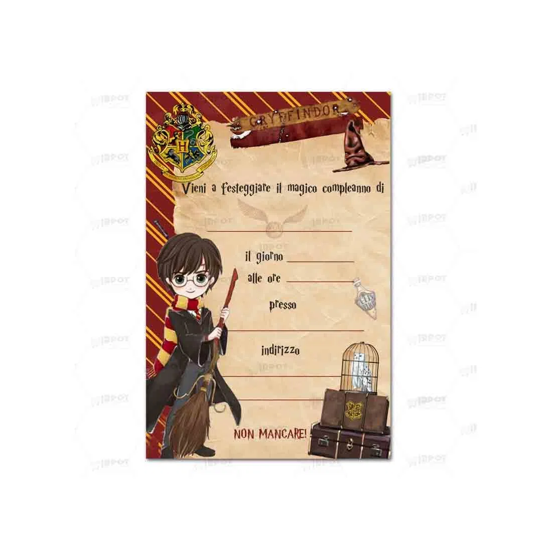 irpot Biglietti Inviti per festa a tema grafica a scelta 30pz cartoncini per battesimo compleanno comunione da compilare (Harry Potter)