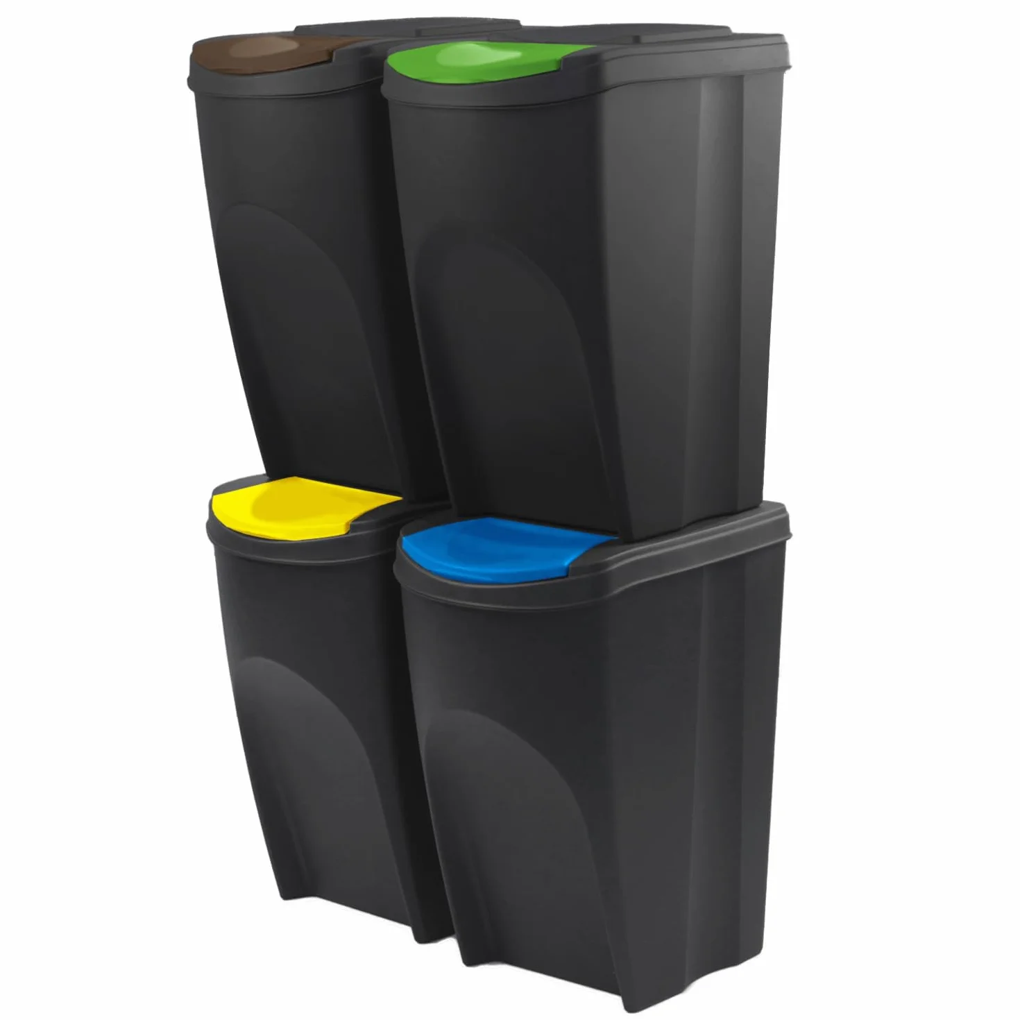 IMJ-Global - Bidoni Differenziata da Interno, Set Cestini Spazzatura Differenziata Impilabili (4x35L) Pattumiera Comoda per Contenere Umido-Vetro-Plastica-Cartone, Kit Raccolta Differenziata Interno