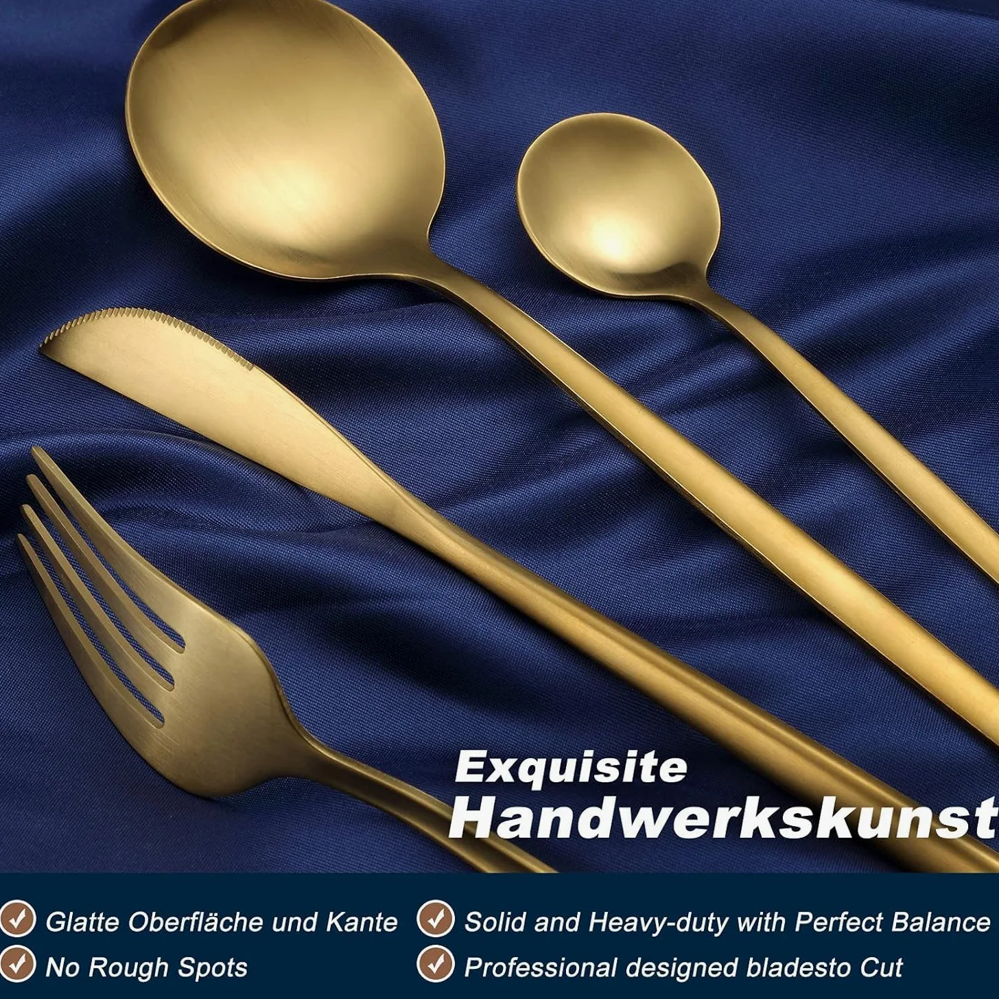 Bestdin Set di posate per 6 persone, 24 pezzi, posate oro opaco, set di posate con coltello, forchetta, cucchiaio, posate in acciaio inox di alta qualità, lavabili in lavastoviglie.