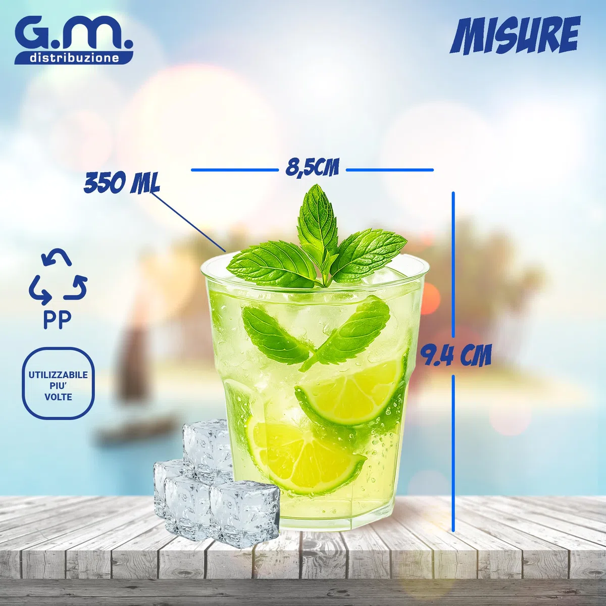 GM 40 Bicchieri Cocktail da 350 ml, Lavabili, Trasparenti Satinati in PP, Infrangibili, Riutilizzabili, per Cocktail, Long Drink, Gin Tonic, Mojito, Aperol Spritz, Feste, Party, Made in Italy