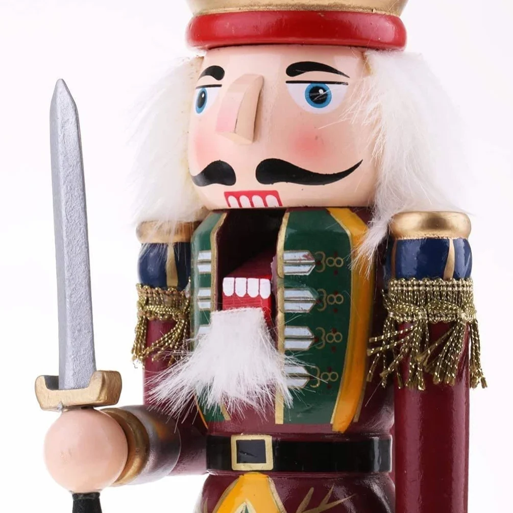 KAHEIGN 2 Pezzi Soldati Schiaccianoci di Legno, 2 Stile 30CM Figure Tradizionali dello Schiaccianoci di Natale Soldato Dipinto in Legno di Pino Premium per Casa Camino Decorazione (Tamburo & Spada)