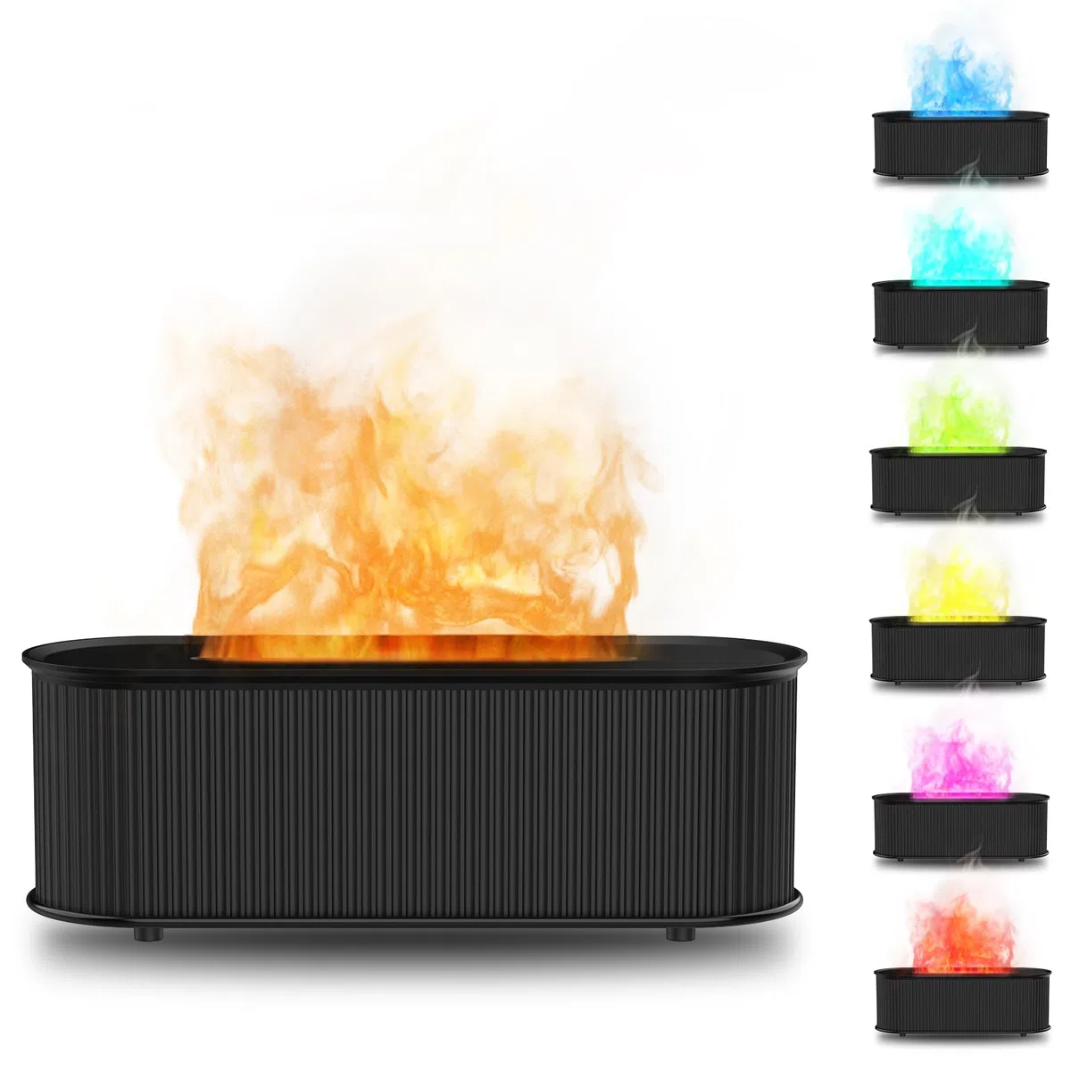 Diffusore di Oli Essenziali con Colorato Fiamma,300ml Bruciatori per oli essenziali,Diffusore di aromi Luce LED a 7 Colori,Lampada Notturna per Camera da Casa,Ufficio,Idea Regalo（Nero）