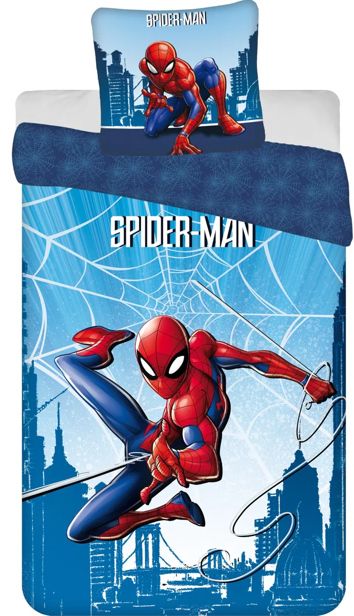 Spider-Man Completo Letto Bambino 140x200 cm - Sacco Copripiumino e Federa 70x90 cm - 100% Cotone Premium - Certificato Oeko-Tex - Design Marvel Uomo Ragno Blu e Rosso
