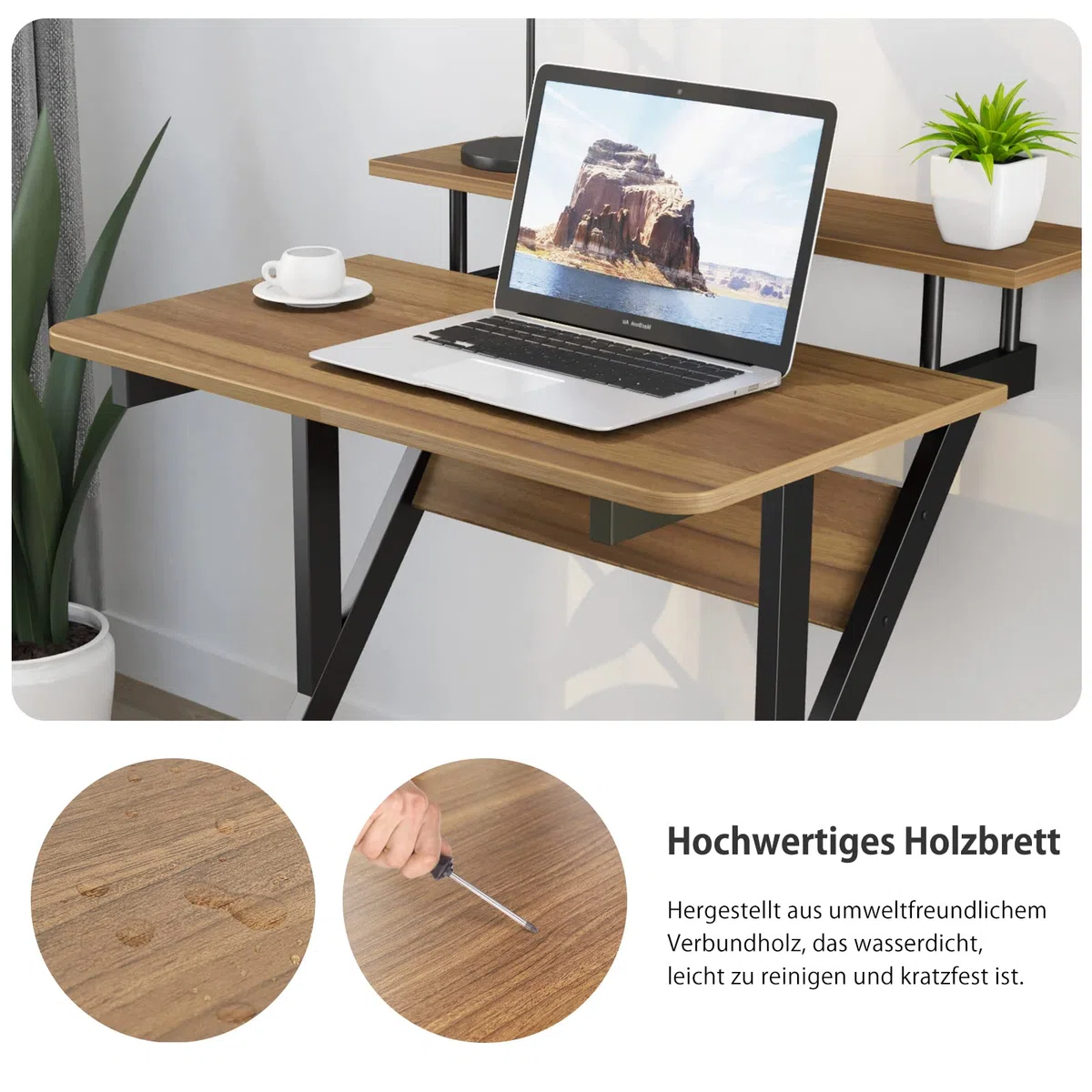 Dripex Scrivania per Computer con Ruote Scrivania 70x60x79 cm Tavolo Porta PC Salvaspazio Z-Tavolo Mobile per Laptop con Ripiani per Piccoli Spazi Home Office (Marrone)