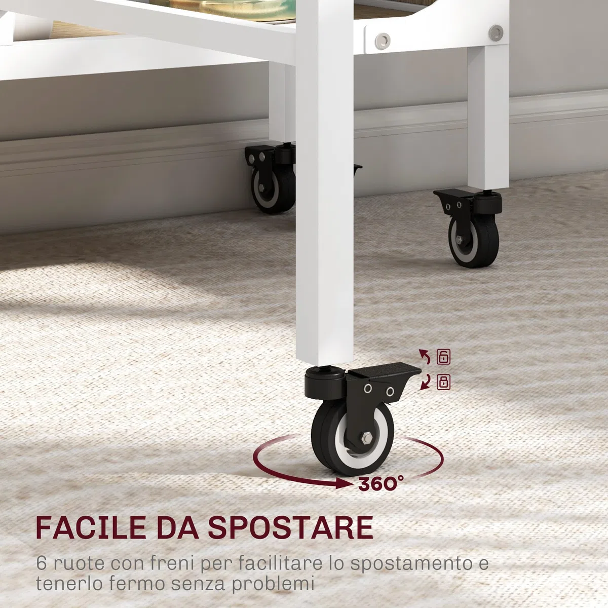 HOMCOM Tavolo da Pranzo Pieghevole, Tavolo a Ribalta per 4-6 Persone, Tavolo da Cucina Salvaspazio Moderno con Ripiano e 6 Ruote, in Metallo, 130x80x74 cm, Color Legno