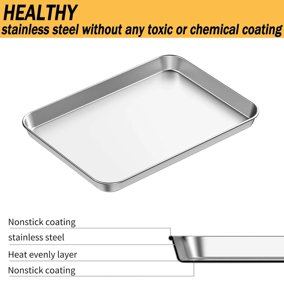 Set di 2 teglie da forno rettangolari in acciaio inox, facili da pulire e lavabili in lavastoviglie, perfette per torte, lasagne, biscotti, pizza, pane (31 x 24 x 3,1 cm)