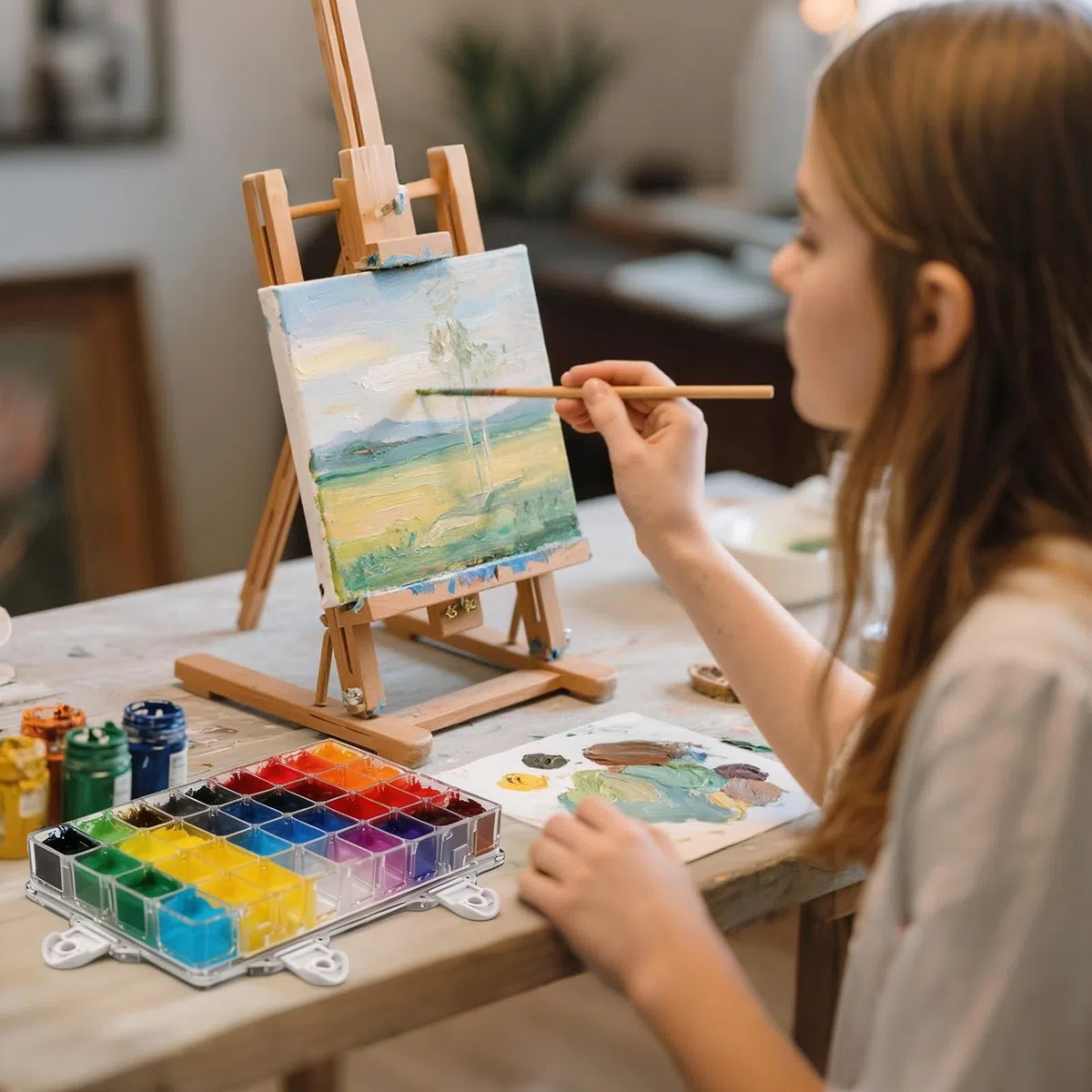 WANDIC scatola per pittura ad acquerello, 1 pz, 36 pozzetti, contenitore vuoto per pittura ad acquerello, acrilico e pittura ad olio