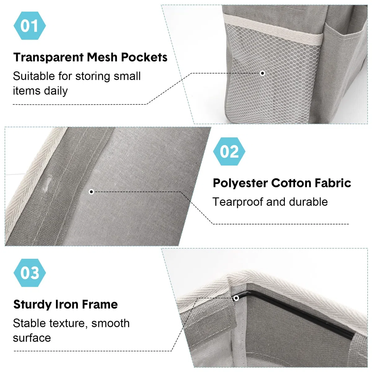 2pcs Confezione da Organizer da Appendere per Comodino con 3 Scomparti, Organizer da Appendere, Organizer da Porta, Mensola da Appendere, Borsa da Letto per Scuola, Dormitorio (Grigio)