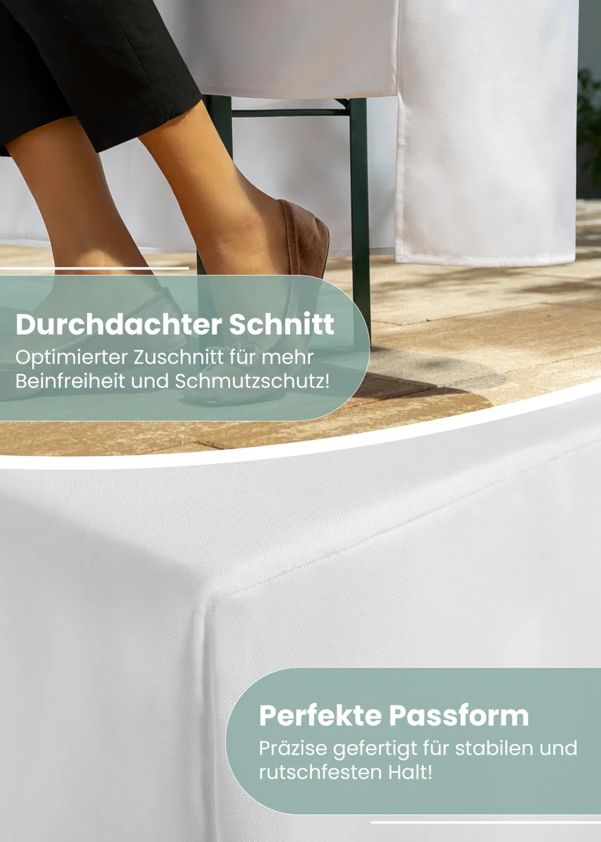Gräfenstayn, modello: Valentin – Set di 3 teloni di copertura per panche o tavoli, larghezza: da 50 a 70 cm, Poliestere, bianco, 70 x 220 cm