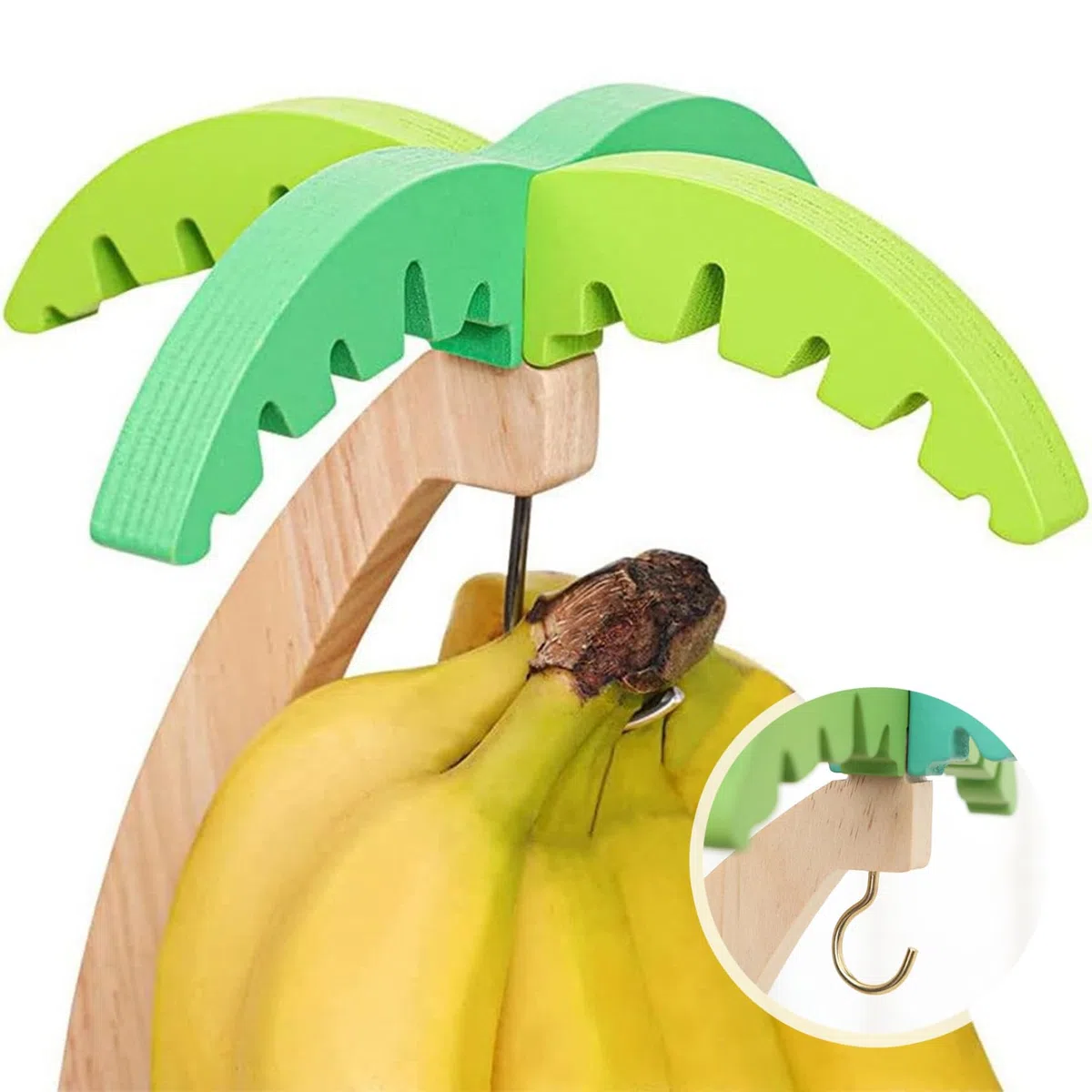 Supporto per banane a forma di albero in legno con gancio per banane con gancio Portafrutta rustico 13x6 pollici per bancone della cucina anche per maturazione Appendiabiti salvaspazio per la co