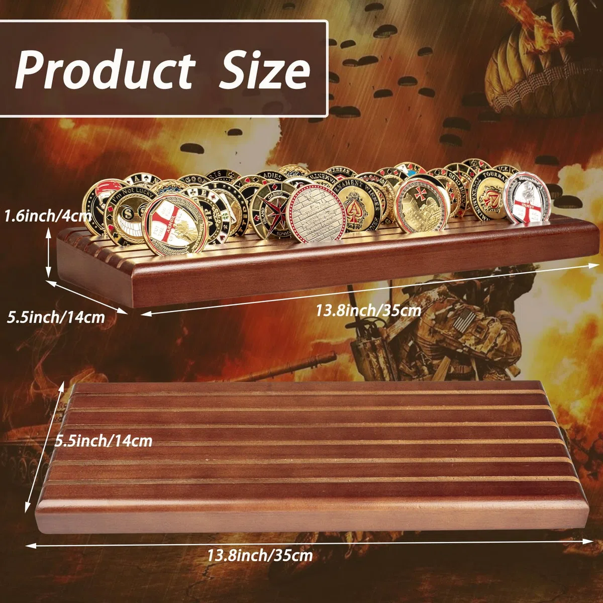Military Challenge Coins Display Holder in legno massello 6 file Rack Case contiene 42 monete Challenge Coins Stand Challenge Coin Display Collector Holder Marrone scuro