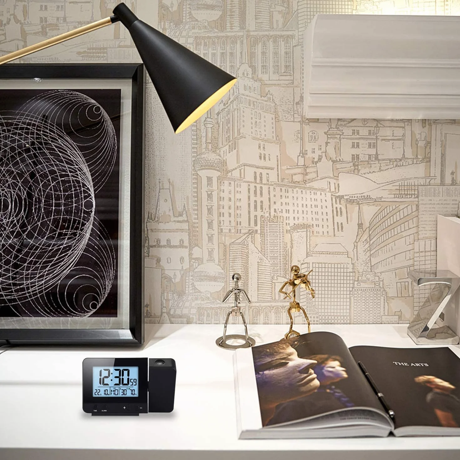 Houkiper Sveglia con Proiettore, Sveglia Digitale Da Comodino a Pile Sveglia Luminosa, Orologio Digitale Da Comodino Oorologio Con Proiezione Ora Temperatura Soffitto (nero)