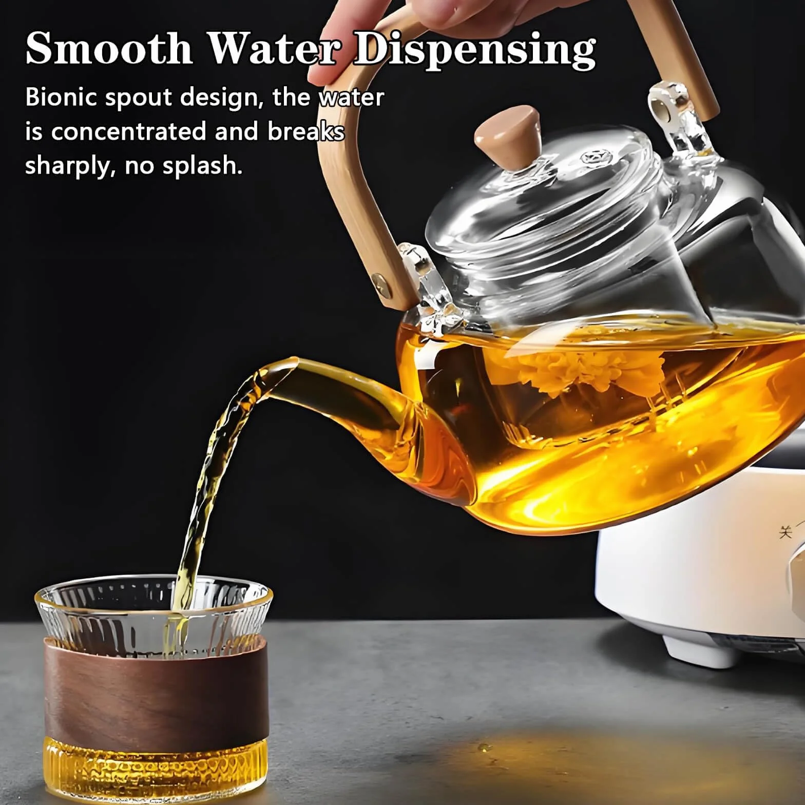 DxxD Teiera in Vetro Resistente 1000ml con Infusore Integrato Removibile, Coperchio di Vetro, Compatibile con Fornelli per Tè, Tisane, Caffè, Sfuso, Senza Gocce