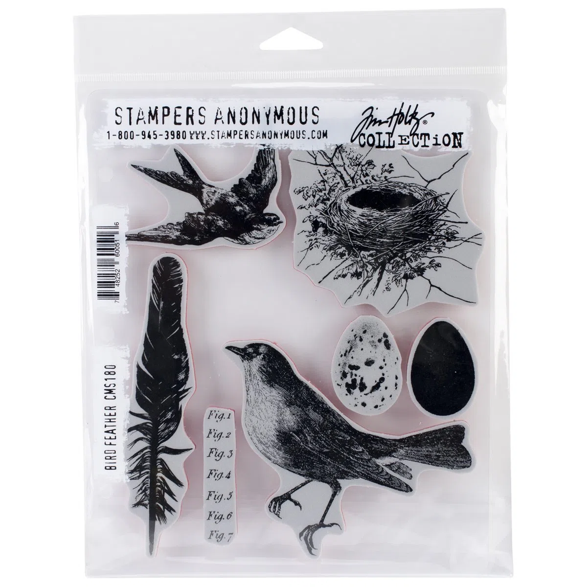Tim Holtz Cling Timbro Impostare 7 Piuma di Uccello X8.5