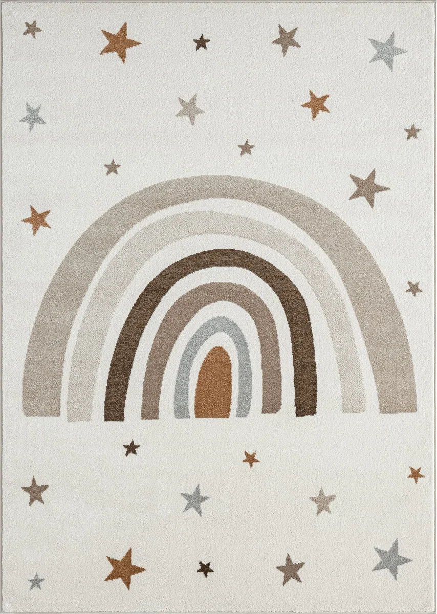 the carpet Beat Kids - Tappeto moderno per bambini, morbido, morbido, facile da pulire, con motivo arcobaleno, 80 x 150 cm