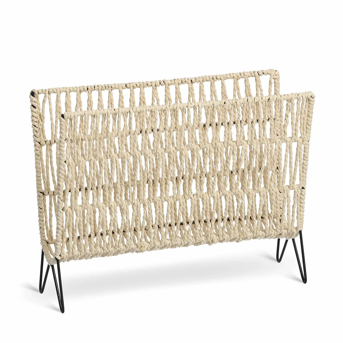 Zeller 17019 Boho - Portariviste in Ferro e Carta, ca. 38 x 15 x 30 cm, Porta riviste, Cestino portaoggetti, Supporto per Libri, giornali