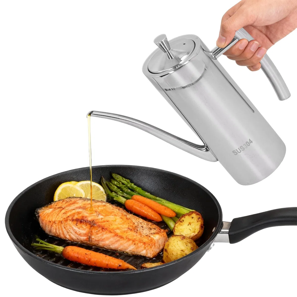 700ML Oliera Acciaio Inox Salvagoccia, Oliera Salvagoccia Pentola Bottiglia Olio Portatile Contenitore Olio Bottiglie per Dispenser di Olio per Olio a Tenuta Stagna Drizzler per Cucina,BBQ,Grill