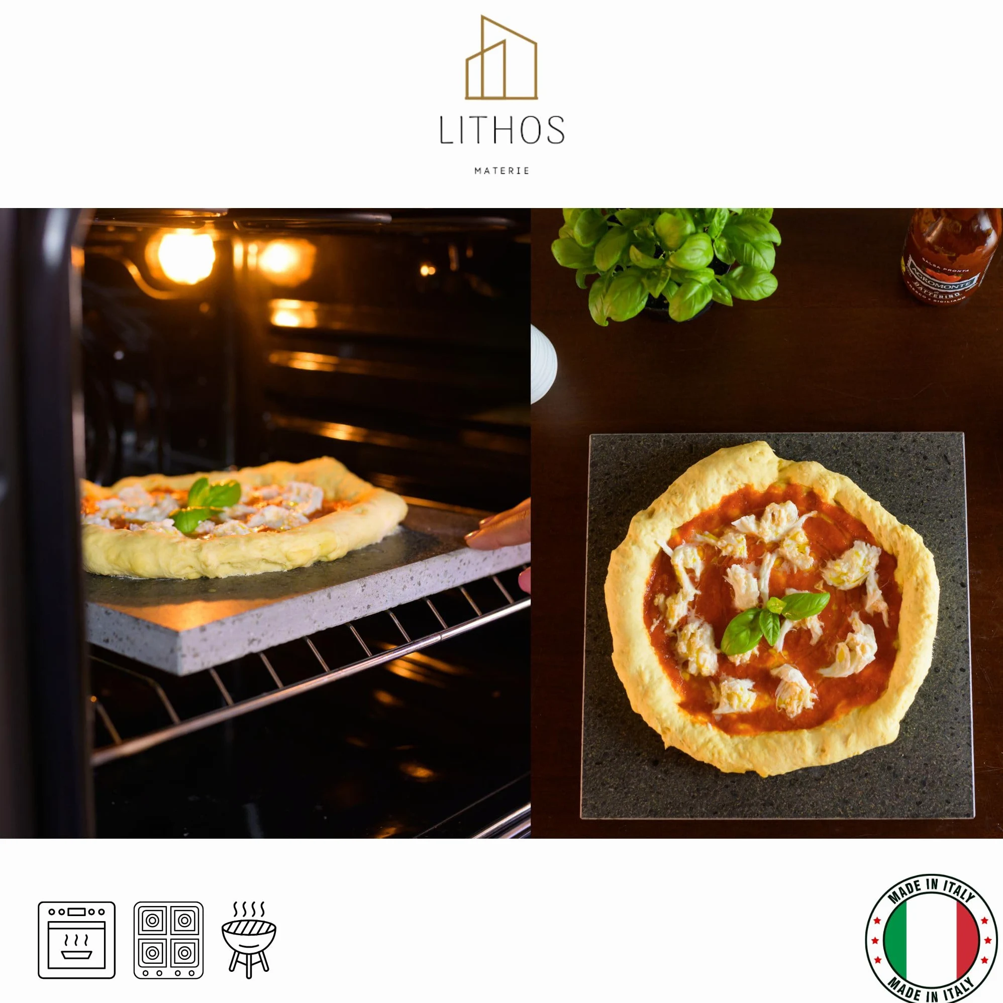 Piastra Liscia in Pietra LAVICA Ollare - Refrattaria dell’Etna per Forno Elettrico & Gas, Barbecue, Bistecchiera per Pizza e Carne – Misure a Scelta (60x40 cm3)
