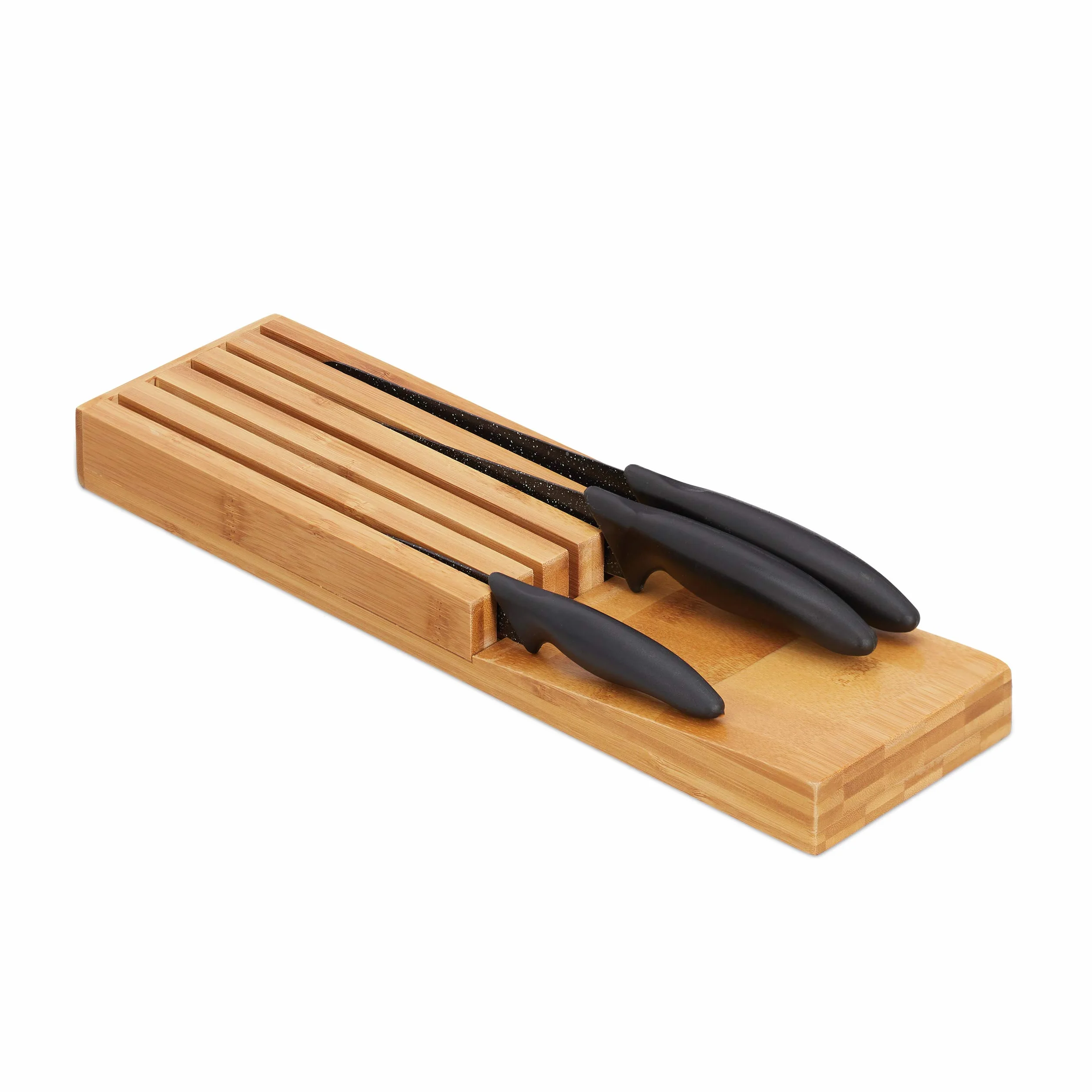 Relaxdays Inserto Portacoltelli da Cassetto in Bambù, Organizer per 5 Coltelli, Organizzatore, 3,5 x11x39 cm, naturale