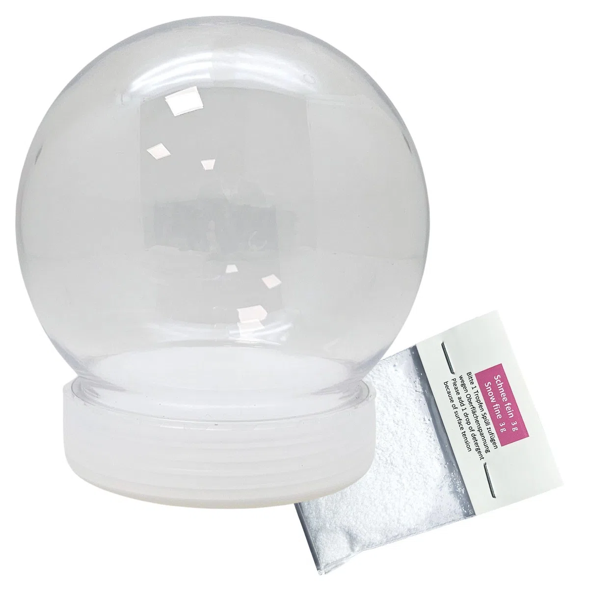 Set fai da te con sfera di neve in plastica con 1 x neve | Do it Yourself set sfera | forma rotonda 90 x 110 mm | base bianca | doppio fondo | 40134